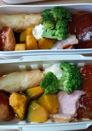 9/12ハンバーグ、温野菜弁当-レシピのメイン写真