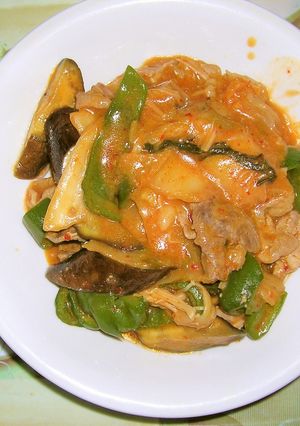 茄子・ピーマン・白菜キムチの肉味噌炒め-レシピのメイン写真