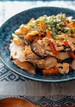 夏バテ防止に「干し椎茸と豆腐の卵炒め」-レシピのメイン写真