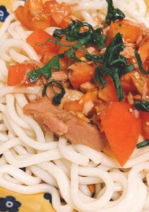 ツナとトマトのスピードうどん-レシピのメイン写真