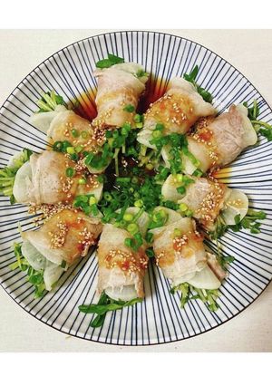 【電子レンジで】中華ダレ豆苗の肉巻き蒸し-レシピのメイン写真
