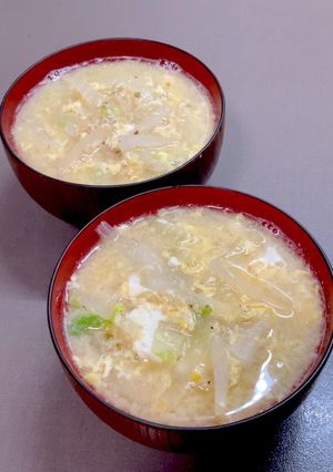 卵は万能 、大根＆白菜の卵とじ味噌汁-レシピのメイン写真