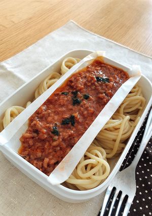 レンジで簡単♪ ミートソースパスタ弁当-レシピのメイン写真