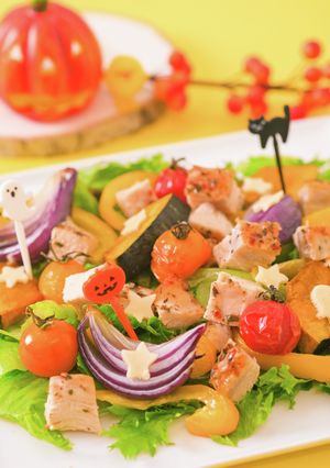 グリル野菜とチキンのハロウィンサラダ♪-レシピのメイン写真