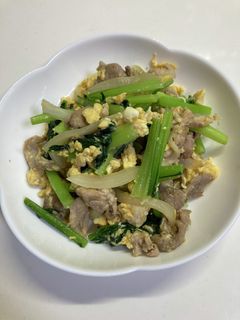 簡単!小松菜と豚肉の卵炒め-レシピのメイン写真
