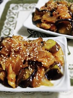 ナスと玉ねぎで!鶏の生姜焼き風-レシピのメイン写真