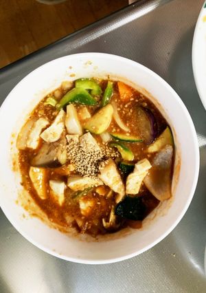 レンジ肉無豆腐簡単ケチャップ煮味野菜炒め-レシピのメイン写真