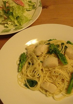 菜の花と帆立貝柱の塩味パスタ-レシピのメイン写真