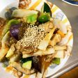 きな粉シシリアン味豚こま大根青椒肉絲風