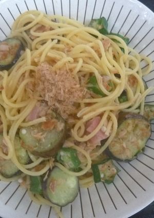 ベーコン＆ツナ＆ナスビ＆オクラのパスタ-レシピのメイン写真