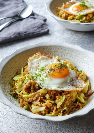 キャベツたっぷり甘辛カレー風味そばめし-レシピのメイン写真