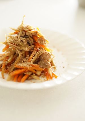 【豚肉入】メイン料理になるきんぴらごぼう-レシピのメイン写真