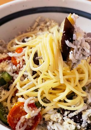 シラスとチーズとレモンのパスタ+夏野菜-レシピのメイン写真