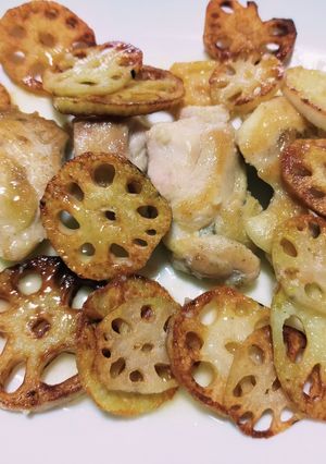 厚切りれんこんとチキンガーリックステーキ-レシピのメイン写真