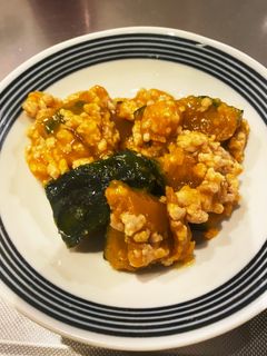 ヘルシオで・かぼちゃの鶏そぼろ煮-レシピのメイン写真
