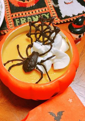 ハロウィン　スパイダー　かぼちゃプリン-レシピのメイン写真
