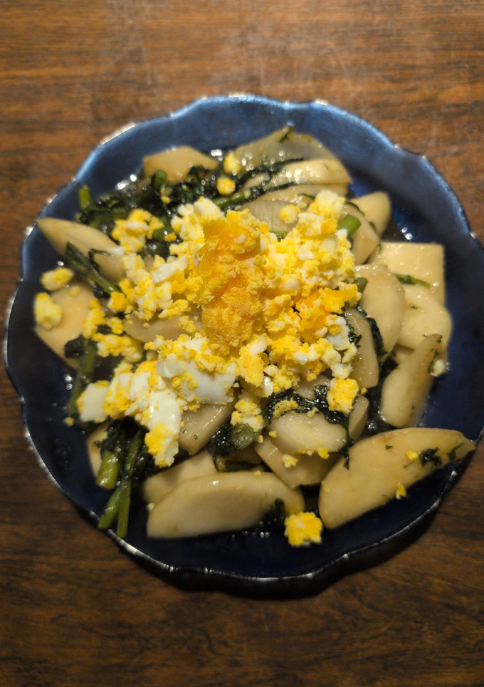 春菊と蕪と茹で卵で和風オイスタ炒め-レシピのメイン写真