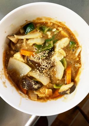 レンジ肉無豆腐簡単そばめし味野菜炒め-レシピのメイン写真