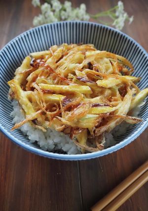 今が旬！さつまいもと長ねぎのかき揚げ丼-レシピのメイン写真