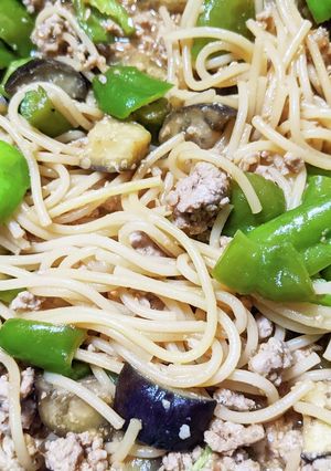 味噌で！絶品☆なすピーマンひき肉パスタ-レシピのメイン写真