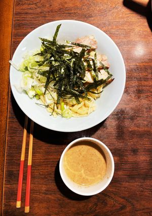 手打ち冷やしざるちぢれ麺　胡麻明太つけ麺-レシピのメイン写真