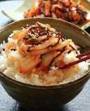 ご飯のお供！イカそうめん塩昆布キムチ和え