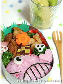 簡単おにぎりくじらさん弁当:キャラ弁-レシピのメイン写真