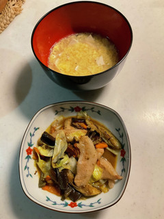卵スープ、豚肉野菜炒め-レシピのメイン写真