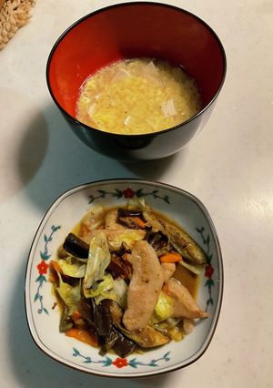 卵スープ、豚肉野菜炒め-レシピのメイン写真