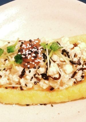 “梅ごま昆布煮 貝割れ大根白和え薄揚げ”-レシピのメイン写真