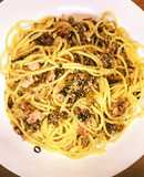 高菜と焼き明太子のピリ辛パスタ