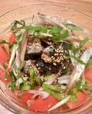 鯖水缶トマト胡瓜のサッパリ香味野菜サラダ