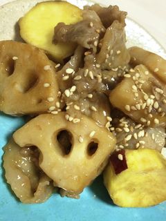 お肉と蓮根とさつまいもの甘酢炒め-レシピのメイン写真