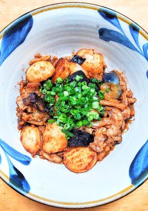 豚こま肉と冷凍のナスと里芋の生姜みそ焼き-レシピのメイン写真