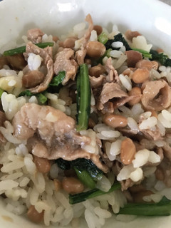 納豆ご飯In豚こまつ菜炒め-レシピのメイン写真