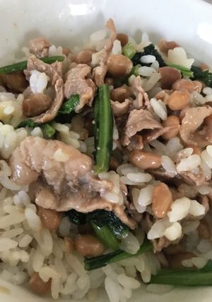 納豆ご飯In豚こまつ菜炒め-レシピのメイン写真