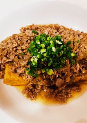 ひき肉ともやしのトロトロあんかけ厚揚げ-レシピのメイン写真