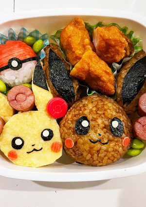 ポケモン　イーブイ　ピカチュウ　キャラ弁-レシピのメイン写真