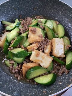 きゅうりと厚揚げ ひき肉の味噌炒め-レシピのメイン写真