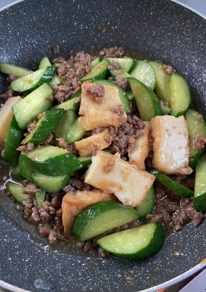 きゅうりと厚揚げ　ひき肉の味噌炒め-レシピのメイン写真