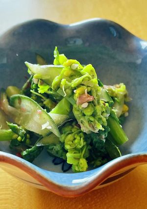 #春野菜〜菜花とぬか漬けきゅうりの和え物-レシピのメイン写真