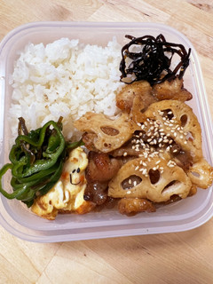 レンコンと豚の唐揚げ☆塩昆布ピーマン弁当-レシピのメイン写真