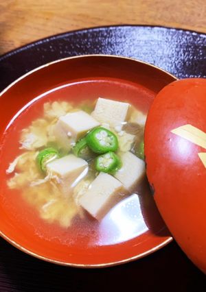 高野豆腐とオクラのかきたま汁-レシピのメイン写真