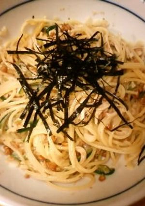 わさび香る、ササミ入り納豆スパゲティ-レシピのメイン写真