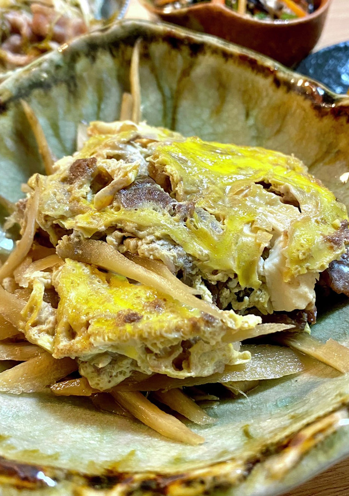 丼つゆで！ごぼうと牛肉の煮物★柳川風　-レシピのメイン写真