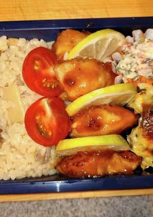 松茸ごはん　鶏のはちみつレモン照焼　弁当-レシピのメイン写真