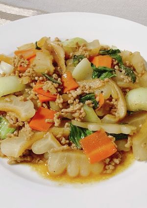 豚ひき肉とゴーヤ、青梗菜のカレー風味-レシピのメイン写真