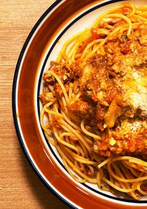 マッシュルームと鯖のトマトソースパスタ-レシピのメイン写真