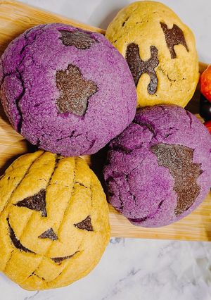 ★2色のハロウィンかぼちゃメロンパン★-レシピのメイン写真