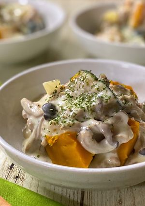 かぼちゃのひき肉クリームがけ-レシピのメイン写真